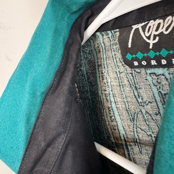Vintage Roper Border Size Small Button Down Shirt Turquoise Black Aztec Western - Picture 5 of 6